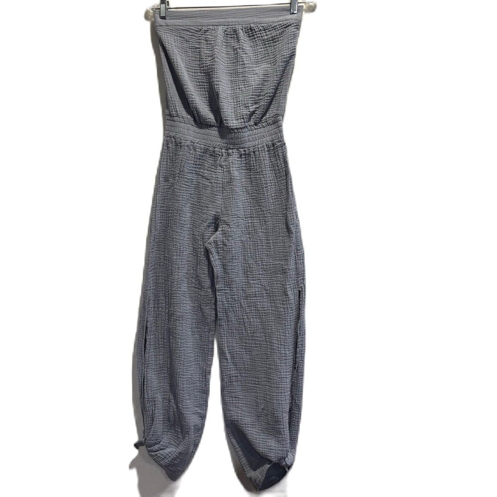 Anthropologie Drew Jumpsuit Small Gray Strapless Crinkle Gauze Side Slit Leg